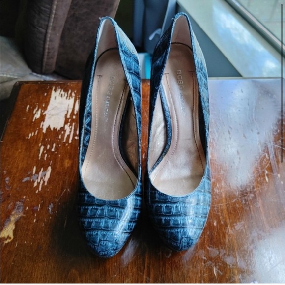 💋BCBGeneration Teal Croc Print Platform Heels Chunky 7.5 - Picture 2 of 12